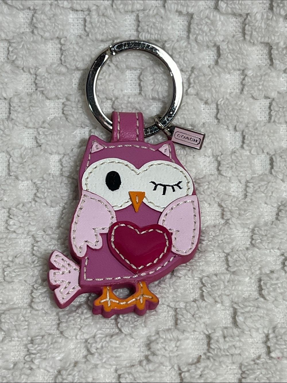 Coach Pink Owl With Heart Keychain